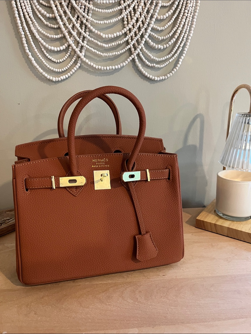 Brown Leather Luxury Handbag 30cm